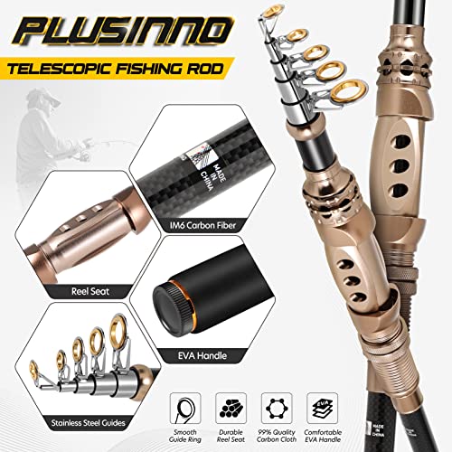 Fishing Rod and Reel Combos Carbon Fiber Telescopic Fishing Pole with Reel Combo Sea Saltwater Freshwater Kit Fishing Rod Kit (7.87 ft / Full Kit with Carrier Case (Pack of 2))