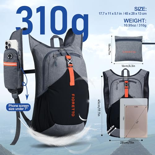 15L Hiking Backpack for Men Women Lightweight Foldable Small Daypack for Travel Camping Outdoor (Grey and Black / 15l)