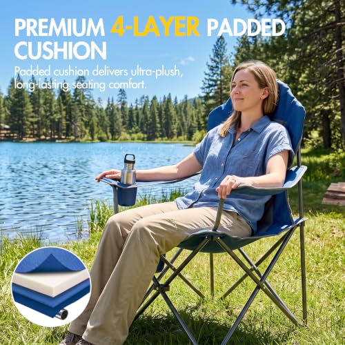 Folding Camping Chair with High Back Padded 2 Pack Oversized Portable Lawn Chairs Lightweight Sturdy Steel Foldable Outdoor Camp Chair for Adults (Grey / 2 Pack)
