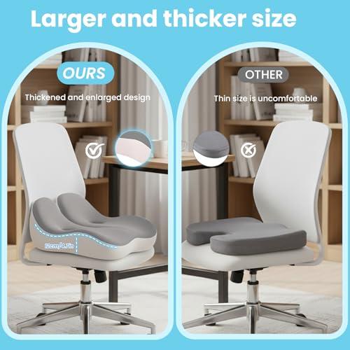 Seat Cushion Memory Foam for Sit Bone and Back Pain Relief (Gray)
