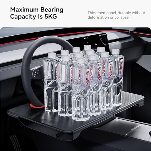 2-in-1 Car Steering Wheel Desk Tray & Car Seat Gap Filler Organizer – Foldable Carbon Fiber Look Table for Laptop, Eating, Writing – for Standard Round Steering Wheels (Orange)