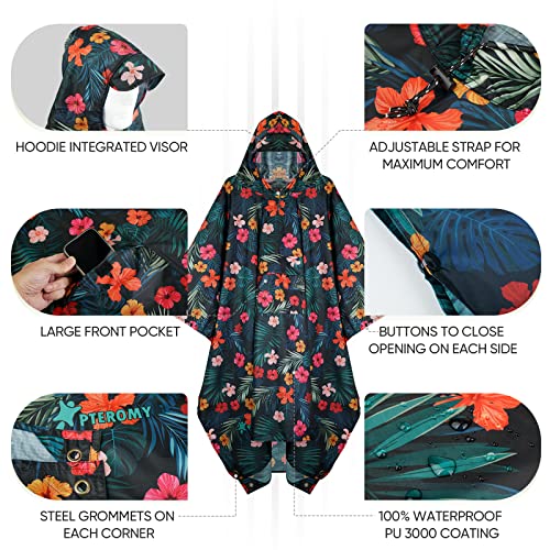 Hooded Rain Poncho for Adult with Pocket (Blossom Season)