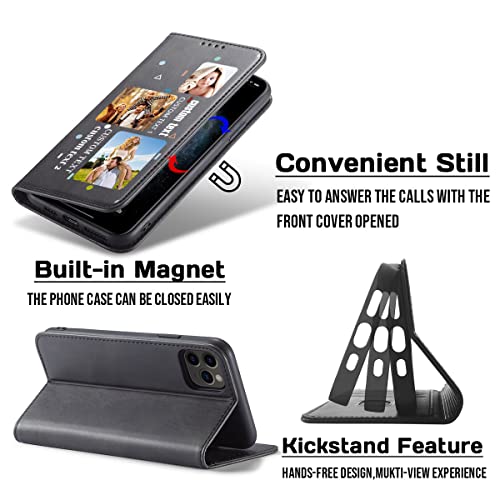 Design Your Personalized Picture Wallet Case Compatible with iPhone 17 Air 7 8 11 12+ Plus 13 14 15 16 Pro Max with Money Card Holder (Black-E)