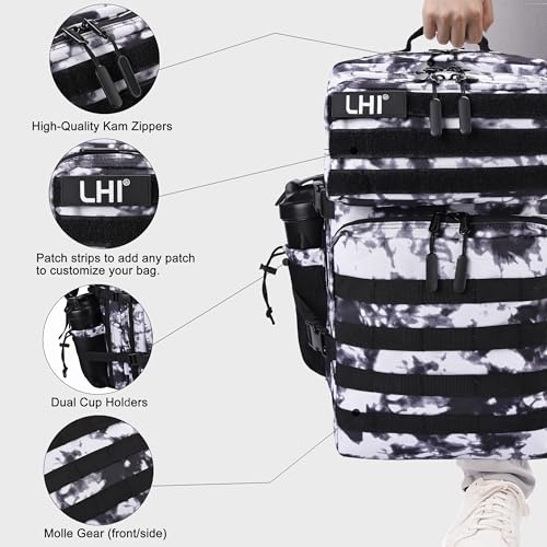 Military Tactical Backpack for Men and Women 45L Army 3 Days Assault Pack Bag Large Rucksack with Shoe Compartment (1.6 Black and White)