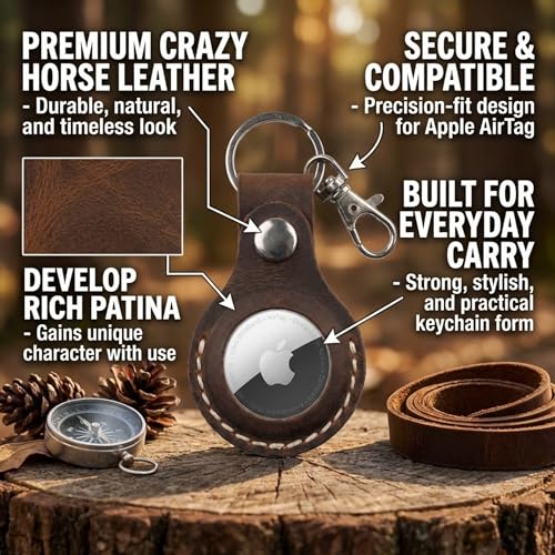 Toprank Leather Keychain Holder Compatible with Apple AirTag (Tan)
