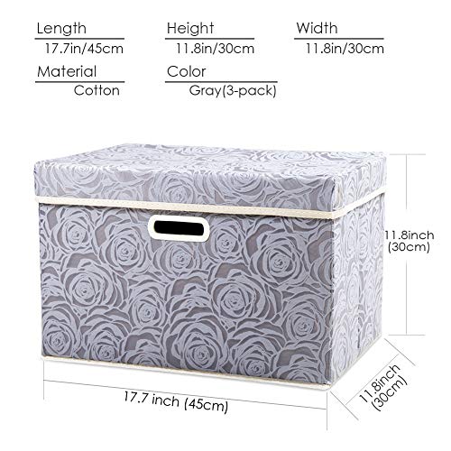 Larger Collapsible Storage Cubes with Lids Fabric Decorative Storage Bins Boxes Organizer Containers Baskets with Cover Handles for Bedroom Closet Living Room 17.7x11.8x11.8 Inch 3 Pack (Assorted Color / Large(3-Pack))