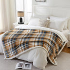 Sherpa Blanket Queen Plaid Thick Bed Blanket (Blue Yellow Check / 80"*90")