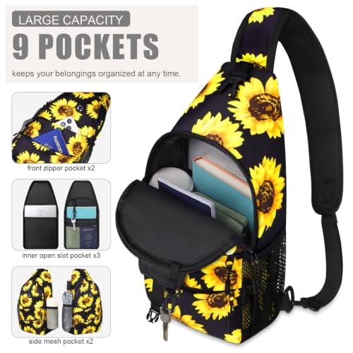 Crossbody Bags for Women Men Trendy Sling Bag Backpack Chest Bag (Large / Sunflower)