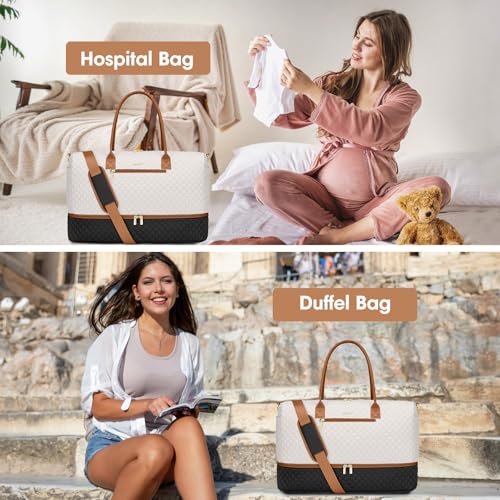 Travel Weekender Duffle Bags for Women (51-Black White Brown / Large)