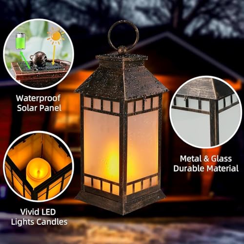 18" Solar Lanterns Outdoor Waterproof Flickering Flame Bronze (Antique Bronze)