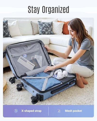 Luggage Sets 3 Pcs Suitcase with Wheels (Light Blue / 3-Piece Set-20 Inch/24 Inch/28 Inch)