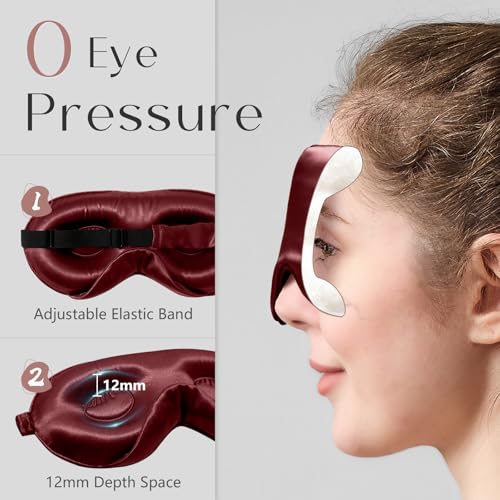 Adjustable 3D 22 Momme 100% Mulberry Silk Sleep Mask (Burgundy / 1 Count (Pack of 1))