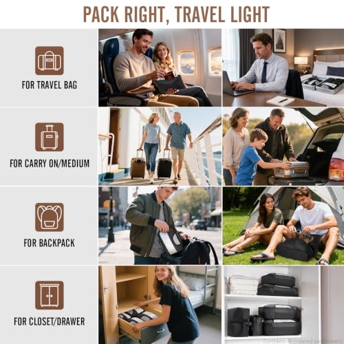 10 Set 8 Set Packing Cubes for Travel Essentials (01 Black)