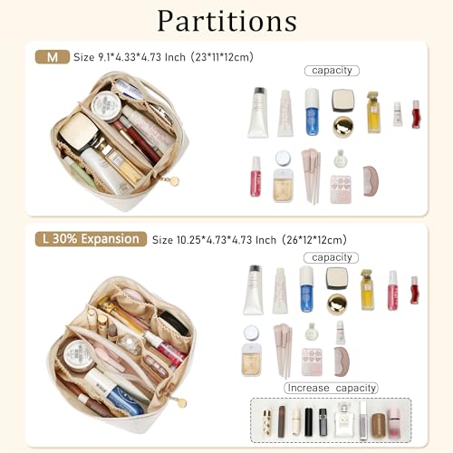Initial Makeup Bag Personalized Gift for Women Teen Girls (Large Beige / R)