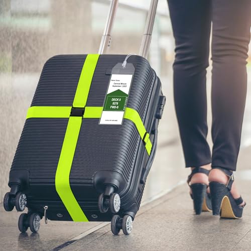 8 Pack Luggage Straps and Cruise Tags Set (Green & Wide)