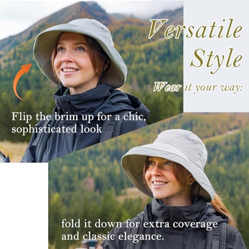 Sun Hat for Women Wide Brim SPF 50 UV Protection with Chin Strap Packable Bucket Hat for Travel Beach Outdoor Summer Waterproof Lightweight Gardening H iking Fishing Camping Cream Beige L (Cream Beige / Large)