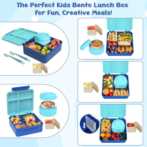 Kids Lunch Box with Thermo Insulated Lunch Bag for School (Blue)