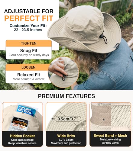 Safari Hat for Men Sun Hats for Women UV Protection UPF 50+ Fishing (Light Grey & Beige Standard 2 Pack / Safari)