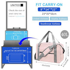 Foldable Carry on Luggage Bag 22x14x9 Personal Item Bag for Airplanes Travel Duffel Bags for Women and Men (Pink / 40L)