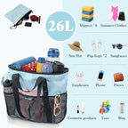 Beach Bag with Zipper (Pink & Orange Stripe)