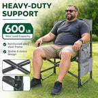 Oversized Heavy Duty Camping Chairs (Light Gray & Black 600lbs / Twin Pack)