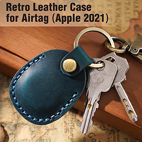 Genuine Leather AirTag Holder Compatible with Apple AirTag 2nd Gen & 1st Gen (Blue)