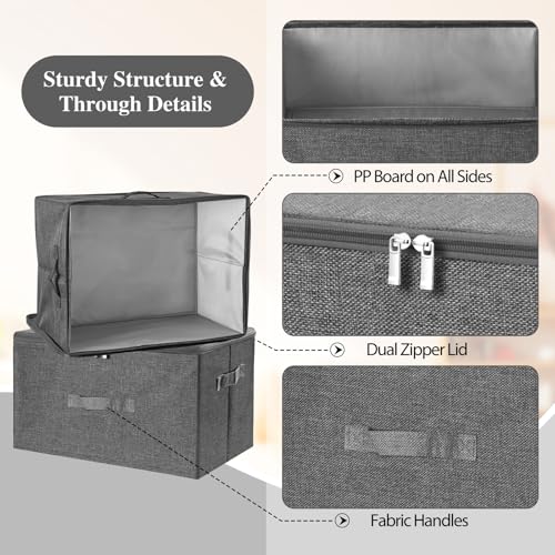 Fabric Storage Bins with Zipper Lids (Gray / Large (Pack of 3))