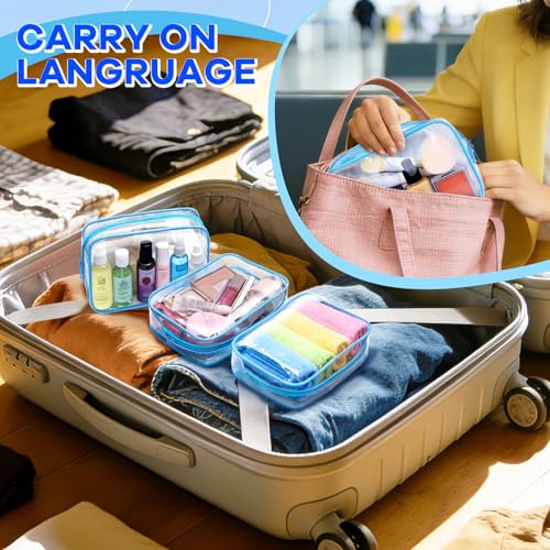 12PCS Clear Makeup Bag Transparent PVC Makeup Bag Waterproof Plastic Zipper Pouches Travel Toiletry Organizer Cosmetic Storage Case for Women Traveling Bathroom (Medium / Blue)