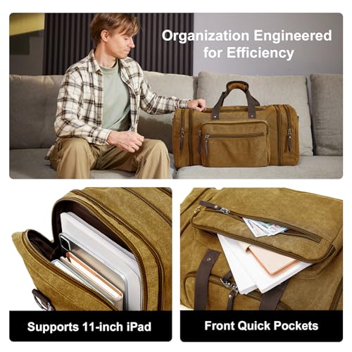Large Canvas Duffle Bag for Travel (Camel Brown / 70L)