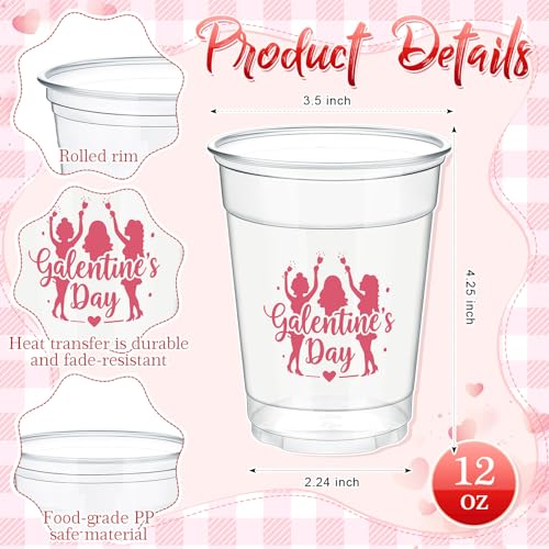 36 Pcs Galentine's Day Plastic Cups 12 oz for Party (Valentine's Day)