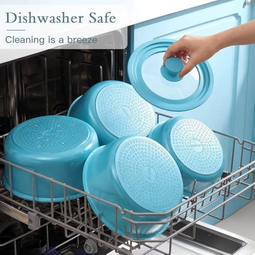 21PCS Pots and Pans Set Nonstick Cookware Set with Detachable Handle (Light Blue Gradient / 21PCS)