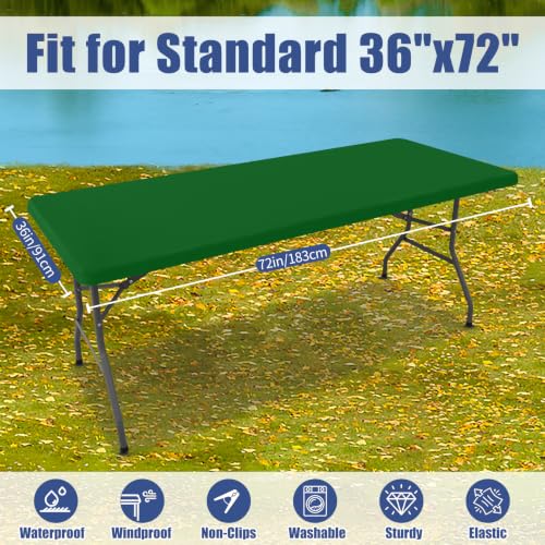 2 Pack Rectangle Spandex Fitted Table Cloth (Emerald Green / 72" x 36" (Rectangular))