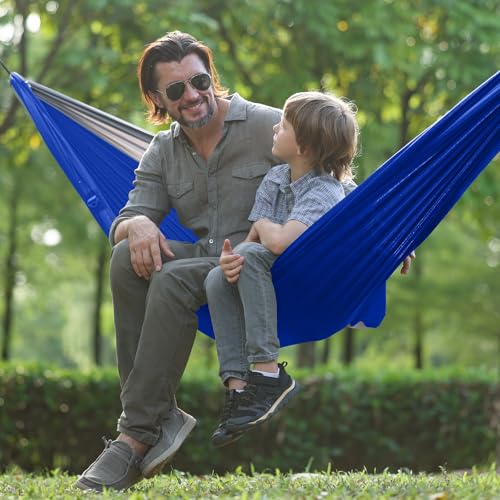 Camping Hammock with Net (Blue & Grey / X-Large)