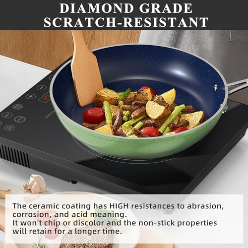 Healthy Duralon Blue Ceramic Nonstick Cookware Set (Metallic Pistachio Green / 12pc Set)