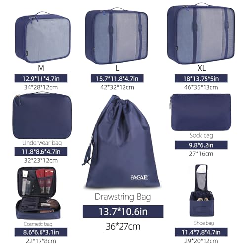 8 Set Packing Cubes Luggage Packing Organizers for Travel Accessories (Indigo / 8 Set)
