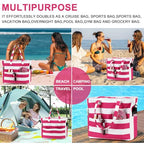 Waterproof Beach Tote Pool Bags for Women Ladies Extra Large Carry On Bag With Wet Compartment for Weekender Travel (Rose-pink Stripes)