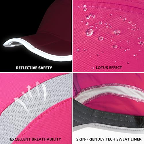 Reflective Foldable Running Hat for Men Women (6 1/2-7 / Rose Red)