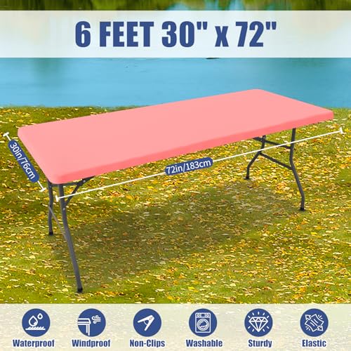 2 Pack Rectangle Spandex Fitted Table Cloth (Coral Red / 72" x 30" (Rectangular))