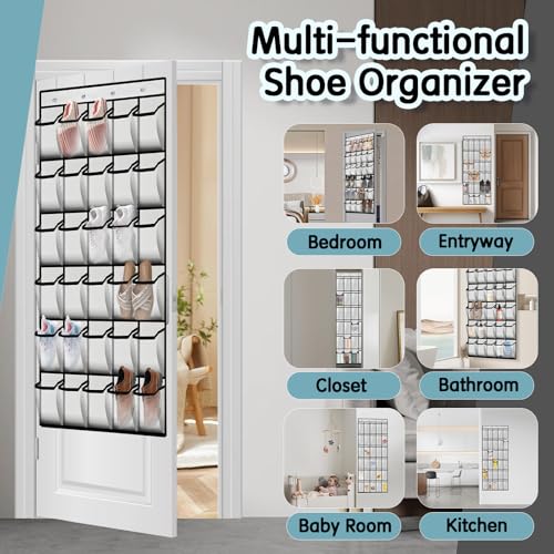 30 Compartment Breathable Mesh Pocket Over the Door Hanging Over the door shoe organizer Shoe rack Over door shoe organizer Hanging shoe organizer (White)