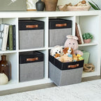 11x11 Cube Storage Bins (Gray Base / Black / (11x11) Leather Handles)