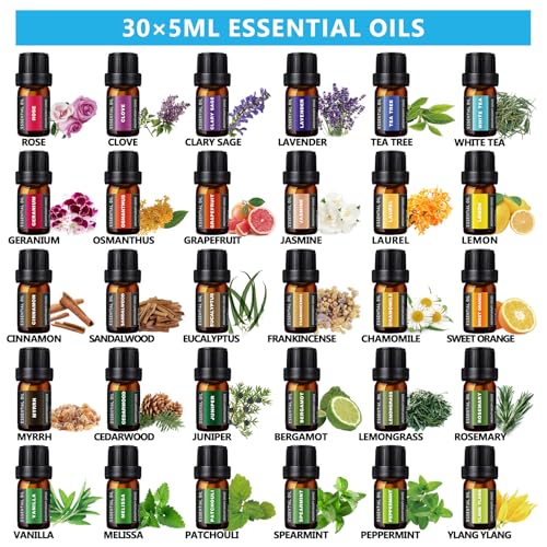 550ml Oil Diffuser with 30x5ml Aromatherapy Grade Essential Oils (Deep Color-30)