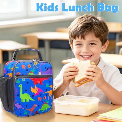 Kids Lunch box Insulated Soft Bag Mini Cooler Back to School Thermal Meal Tote Kit for Girls (Dinosaur)