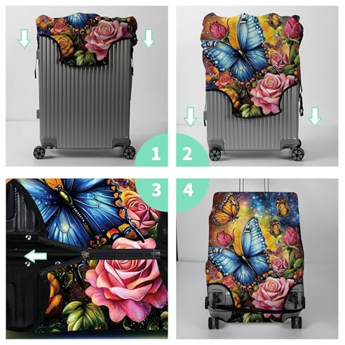Suitcase Protector Plus 1 Luggage Tag (Colorful Rose Butterfly / L)
