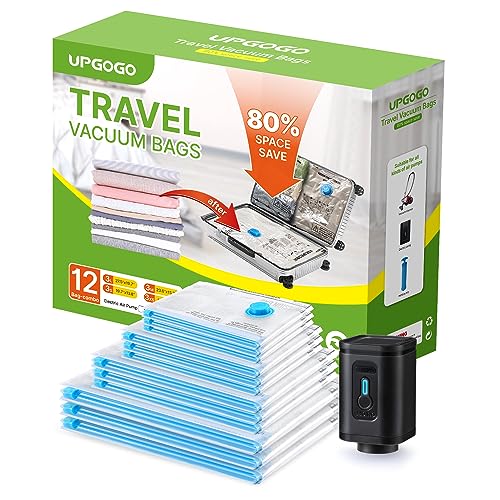 Combo 12 Pack Travel Vacuum Bags with Portable Electric Pump (12 Pack)