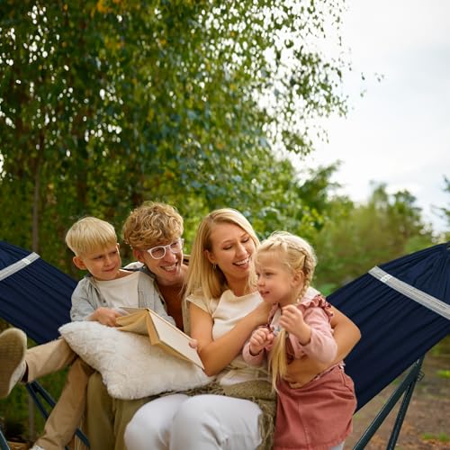 Heavy Duty Hammock Stand with Canvas Net (3. Navy)