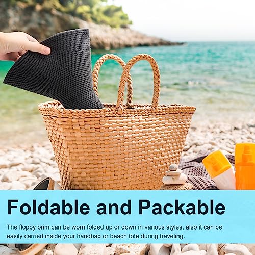 Beach Hats for Women Big Straw Wide Brim Summer Hat Floppy Foldable Roll up Cap Sun Hat UPF 50+ (Aca Wire: Black)