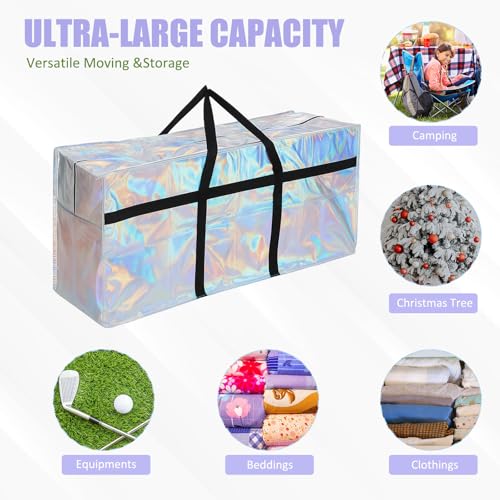 4 Pcs 66 Gallon Extra Large Moving Bags Heavy Duty Storage Bag (66 Gallon / Iridescent)