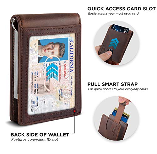 RFID Blocking Slim Bifold Genuine Leather Minimalist Front Pocket Wallets for Men with Money Clip Thin Gift (Texas Brown 1.S)