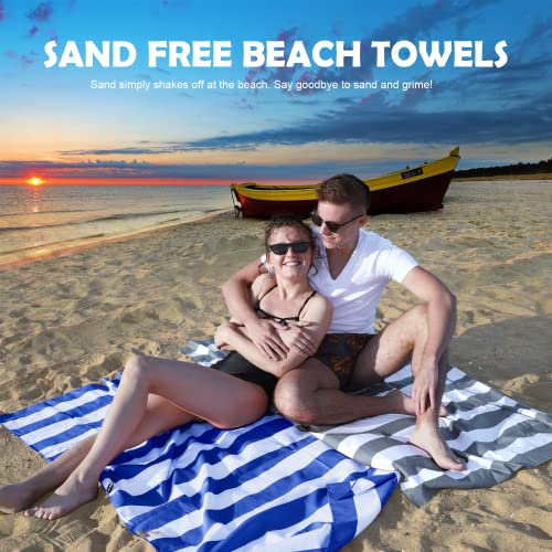 Microfiber Beach Towel Sand (Y-blue Stripes / Large(60x30"))