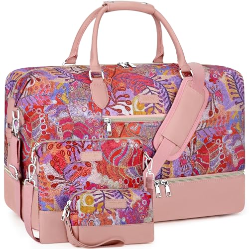 Weekender Bag for Women 21.5" Travel Duffel Large Carry On Bag 3PCS (Large / 8a-Pink)